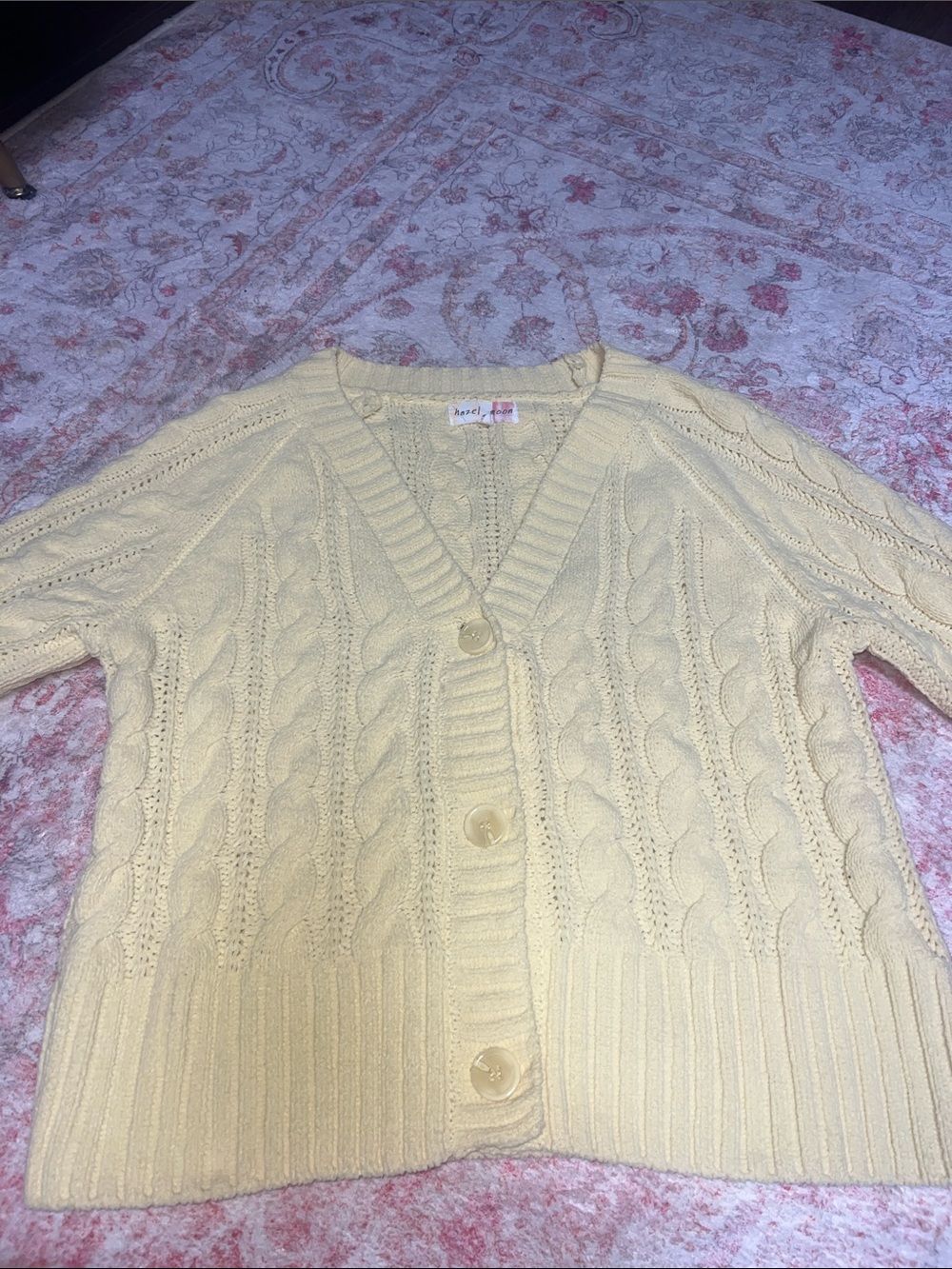 Soft Yellow Cable-Knit V-Neck Cardigan - Women's